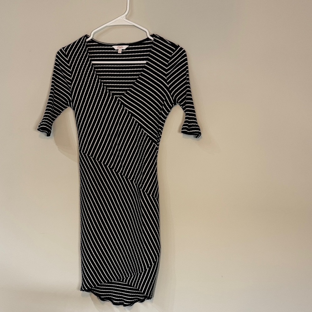 Candie's Black and White Diagonal Striped Midi Dress